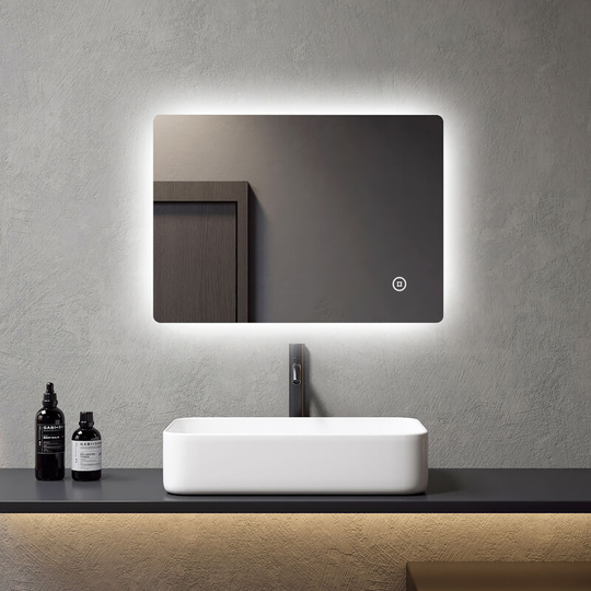 Meykoers Bathroom Mirror with Illuminated 70x50cm with Demister & Touch, Vertical Horizontal Wall-Mounted LED Makeup Mirror - 70x50x3.5cm | Touch +