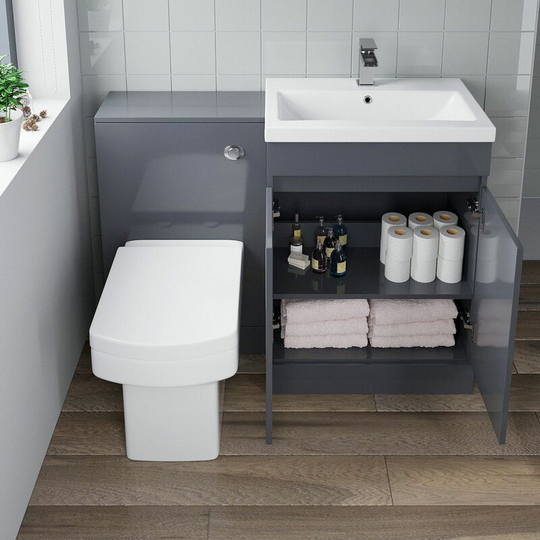 Bathroom Vanity Unit Basin Sink Square Toilet WC 600mm Soft Close Modern Grey - Grey