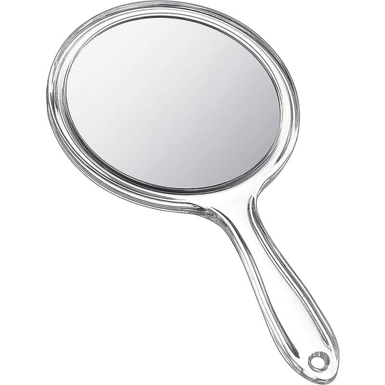 Hand Mirror Double-Sided Handheld Mirror 1X/ 2X Magnifying Mirror with Handle Transparent Hand Mirror Rounded Shape Makeup Mirror (Clear)1PCS