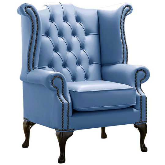 Chesterfield Queen Anne High Back Wing Chair Shelly Iceblast Leather