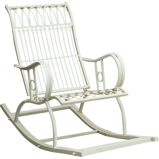 Wrought iron made antiqued white finish W127xDP64xH90 cm sized armchair rocking chair