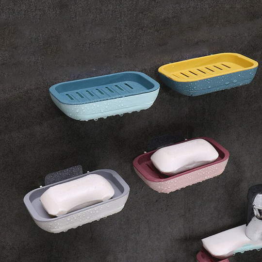 Soap Dish with Drain, 4PCS Soap Dish Keep Soap Dry, for Kitchen, Bathroom and Shower Room.4 Colors,Wall Adhesive Soap Tray -No Nail No Drilling