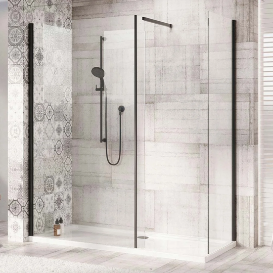Dom Black 1500 X 700Mm Walk In Enclosure With Shower Tray
