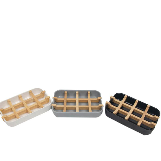 Perlerare - Anti-Mildew Natural Bamboo Soap Dish, Eco-Friendly Antibacterial Draining Soap Dish, Black/White/Grey, 3 Pieces