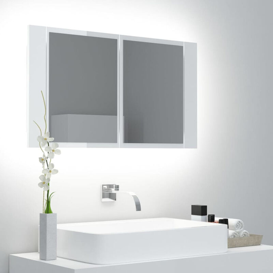 Led Bathroom Mirror Cabinet High Gloss White 80x12x45 cm