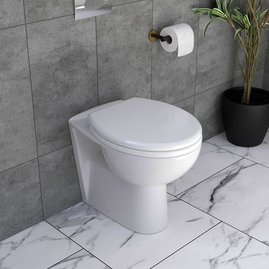 Affine - Bathroom Back To Wall btw Toilet Pan Soft Close Top Fix Seat White Space Saving - Silver