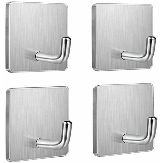 Adhesive Hook 4 Pieces Stainless Steel Wall Hook Without Drilling Towel Holder With Adhesive Tape Bathroom Living Room and Kitchen Hooks for Bath