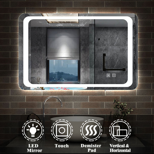 Acezanble - 800x600 Bathroom Mirrors with led Lights,Demister Pad,Dual Touch Sensor Switch,Wall Mounted,IP44,Vertical or Horizontal