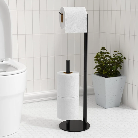 Black Toilet Paper Holder Stand,Free-Standing Toilet Paper Storage,Stainless Steel Toilet Tissue Paper Roll Storage Shelf And Dispenser Holds 3 Paper