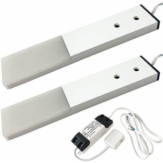 2x aluminium Slim Rectangle Under or Over Cabinet Kitchen Light & Driver Kit - Natural White led