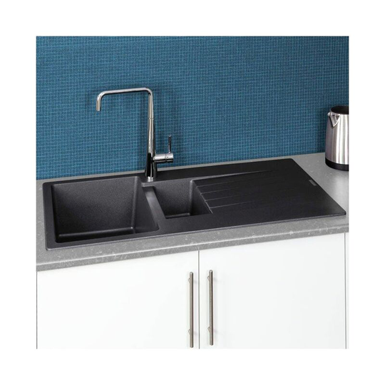 Harlem15 Kitchen Sink 1.5 Bowl Silver Black Granite Reversible Waste - Reginox