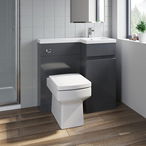 Artis Flat Pack Basin Vanity Unit & Royan Toilet Combination - 900mm Grey Gloss Right Hand