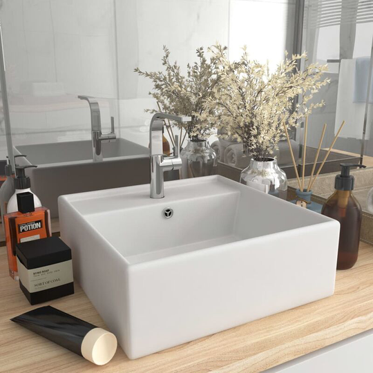 Luxury Basin Overflow Square Matt White 41x41 cm Ceramic - White