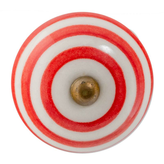 Round Ceramic Cabinet Knob - Red Stripe - Nicola Spring
