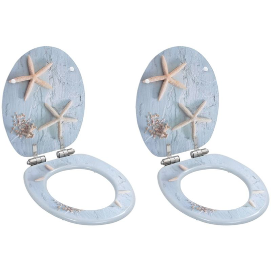 Wc Toilet Seats 2 pcs with Soft Close Lids mdf Starfish Design VD19755 - Hommoo