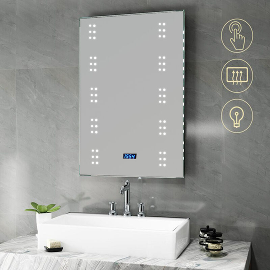 Livingandhome - Illuminated led Bathroom Mirror with Lights Shaver Socket Demister and Sensor Wall Mounted 700x500MM