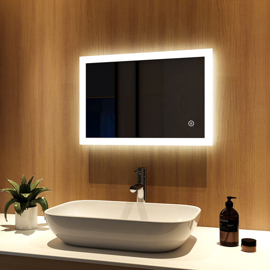 Led Illuminated Bathroom Mirror 60x40cm with Touch and Demister Pad, Wall Mounted Bathroom Mirrors Anti Fog IP44 Rated - 60x40x3.5cm | + Touch +