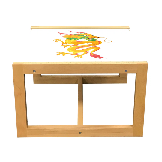 Dragon Coffee Table, Culture Representative Fierce Animal In Cartoon Design, Acrylic Glass Center Table With Wooden Frame For Offices Dorms Fern Green