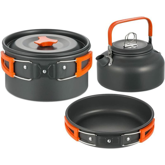 Aluminum Pan Frying Pan Kit for 1-4 Person Camping Cookware Multi-Function Lightweight Camping Cookware Set for Picnic bbq Hiking Fishing