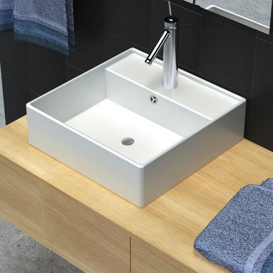 Ceramic Basin Square with Overflow and Faucet Hole 41 x 41 cm VDTD03672