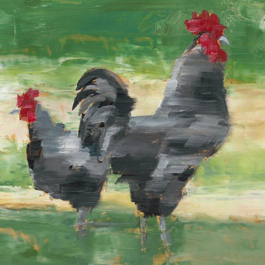 Black Rooster and Hen I by Ethan Harper - Wrapped Canvas Painting