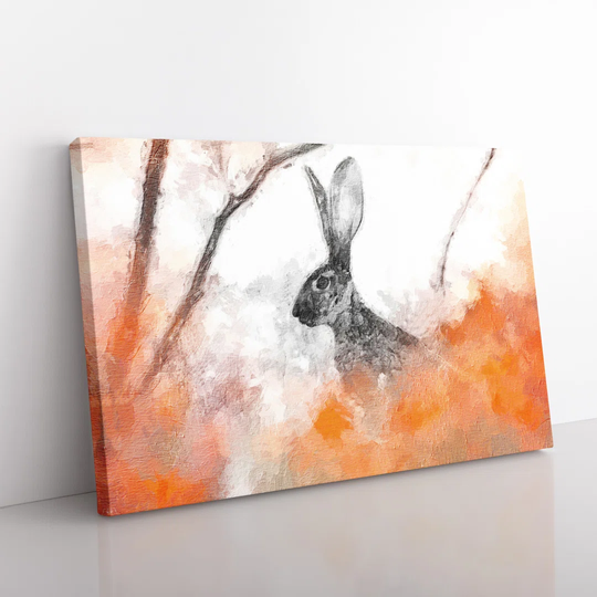 The Alert Hare in Orange - Wrapped Canvas Painting