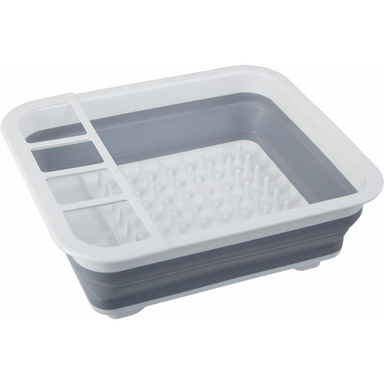 Grey White Collapsible Dish Rack / Cutlery Drainer Rectangular Portable Compact Convenient for Everyday Use w37 x d31 x h13cm - Premier Housewares