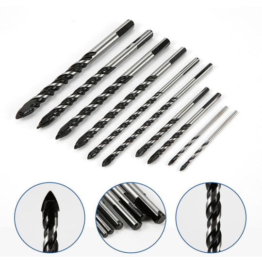 10PCS Masonry Drill Bits Set for Tile Brick Glass Plastic Porcelain Marble Wood Ceramic Wall Mirror,model:5/6/8/10/12mm,Black - Black