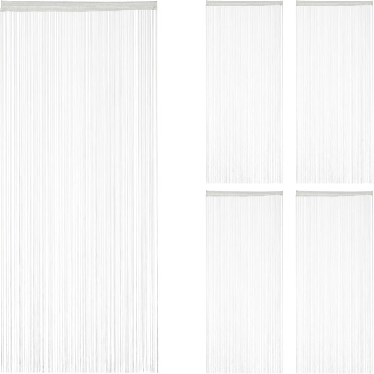 Set of 5 Relaxdays White String Curtains, Can be Shortened, With Eyelet Top for Windows & Doors, 90x245 cm, White