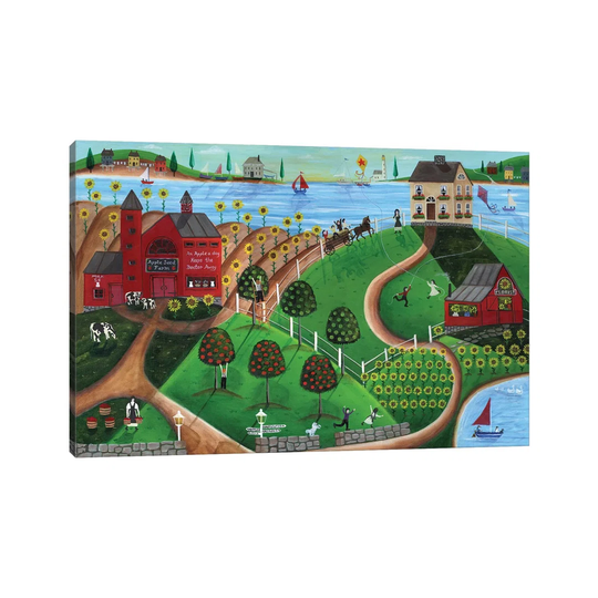 Apple Seed Folk Art Farm by Cheryl Bartley - Painting on Canvas