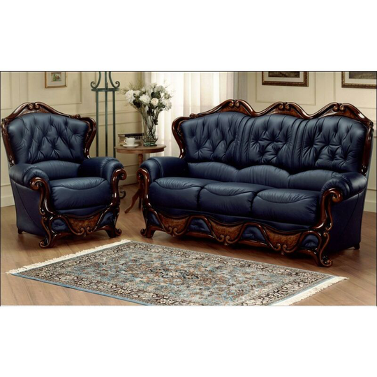 Illinois 3 Seater + Armchair Italian Leather Sofa Settee Offer Blue