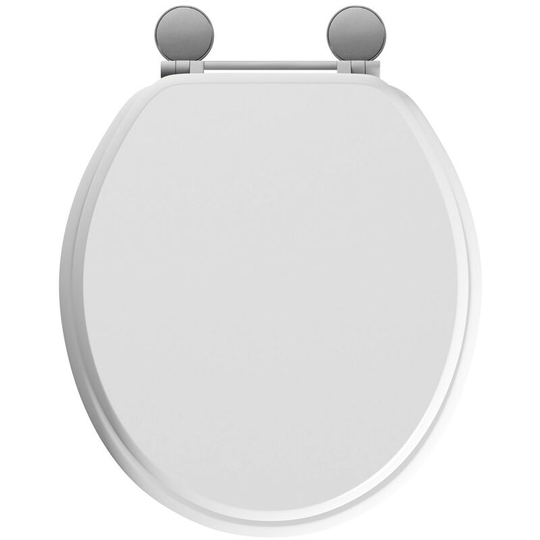 White wooden toilet seat with stainless bar hinge - White - Celmac Wirquin
