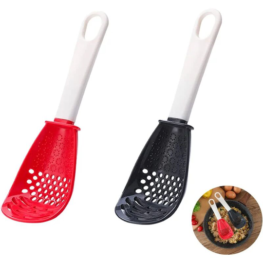 Multifunctional Cooking Spoon Set,2 Pcs Skimmer Scoop Colander Strainer Grater Masher for Cooking,Cooking,Draining,Mashing,Grating,Heat-resistant(Red