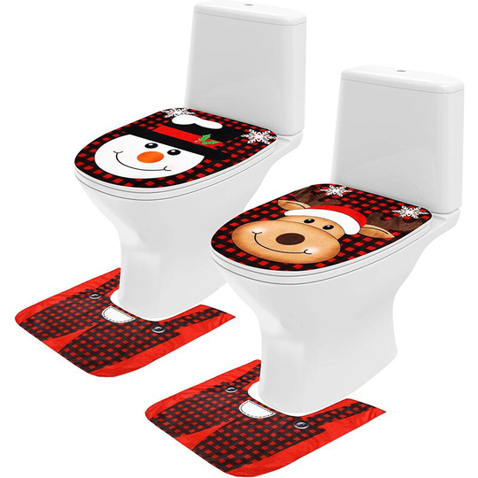 4 Pieces Christmas Bathroom Toilet seat cushion Cartoon Snowman Elk Pattern Toilet Lid Covers for Bathroom Decorations