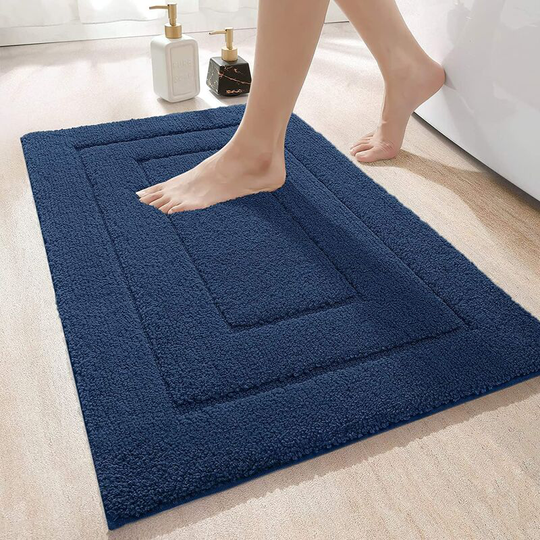 Perlerare - Non-Slip Bath Mat, Soft Microfiber Bath Mat, Absorbent, Extra Thick Shower Mat for Bathroom, 50 x 80 cm, Navy Blue