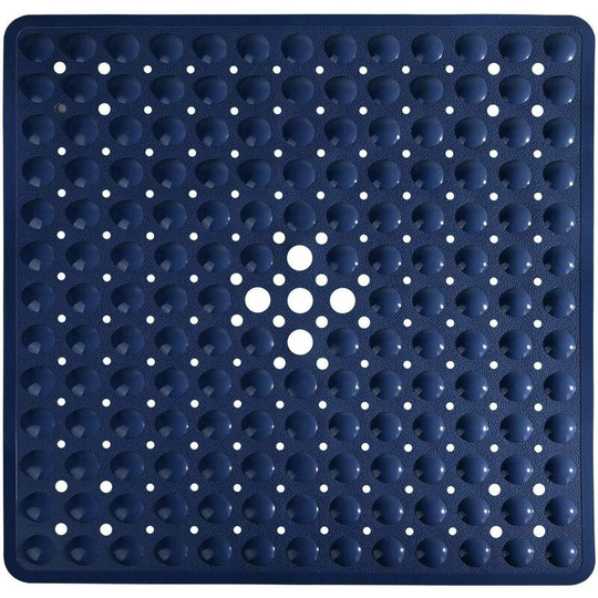 Sunflowergb - Square Bath Mat for Bathroom, Non-Slip Tub Mat with Suction Cups, Drainage Holes, Machine Washable, 21 x 21 Inches, Navy Blue