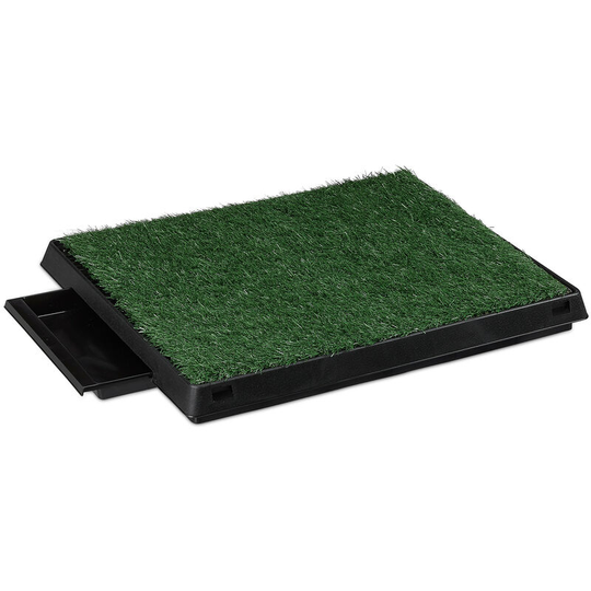 Relaxdays - Dog Toilet, Indoor Waste Tray, Grass Mat, Litter Box, Puppy Potty Training, 7 x 62.5 x 50 cm, Black/Green