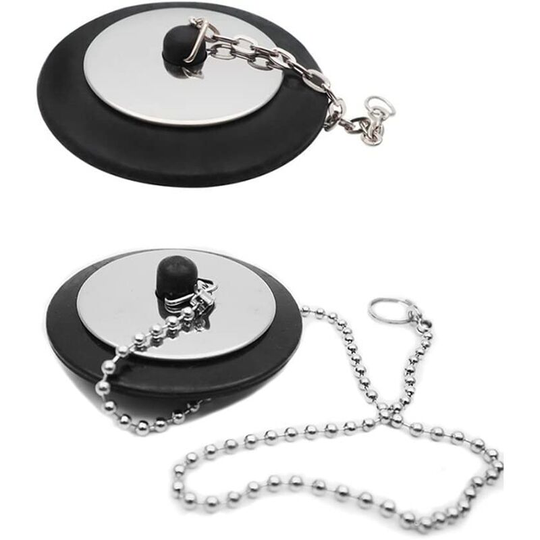 Gift - 2 Rubber Drain Plugs Rubber Bath Plug with Ball Chain Bath Stopper with Chain Drain Plug for Kitchen Bathroom and Sink Black