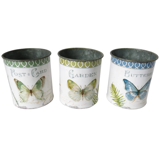 Deschaillons Butterfly 3 Piece Metal Plant Pot Set