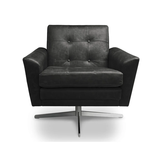 Begay 75 Cm Wide Tufted Genuine Leather Swivel Armchair
