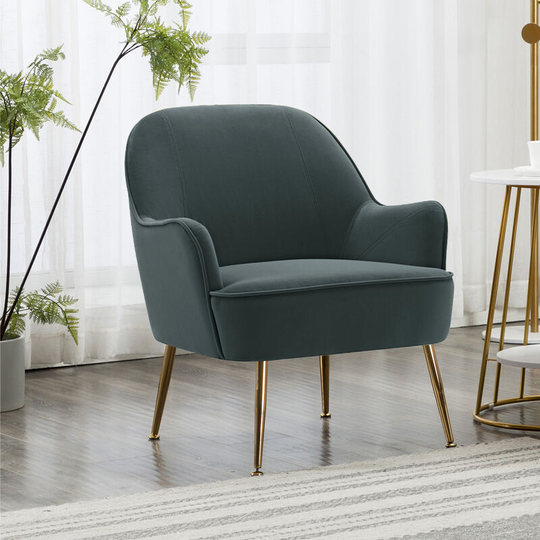 Leisure Velvet Armchair, Dark Grey - Livingandhome
