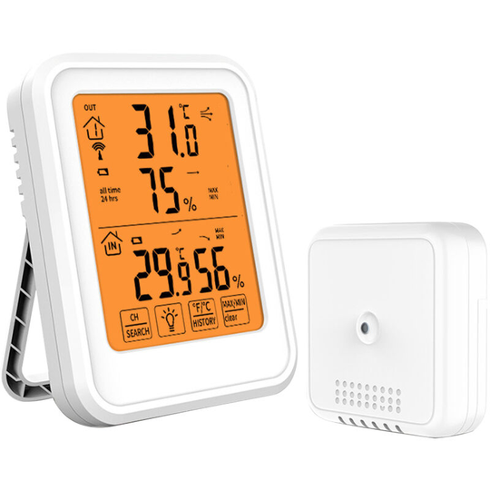 Indoor & Outdoor Hygrometer Thermometer with Orange Backlight lcd Display Max/Min Value Desk Electronic Temperature Humidity Meters, White - White