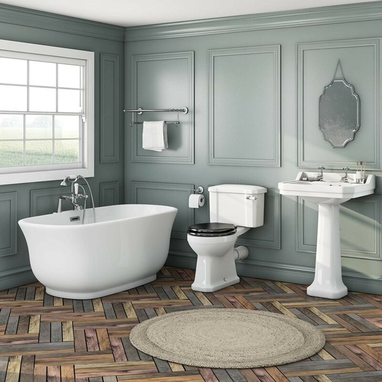 The Bath Co. Camberley freestanding bath suite with black seat - White / Black
