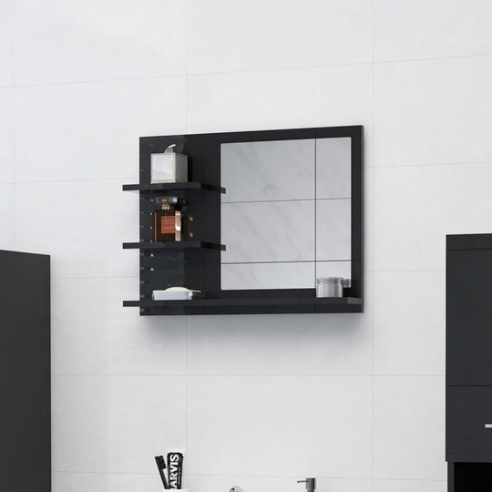 Bathroom Mirror High Gloss Black 60x10.5x45 cm Chipboard