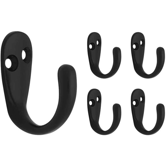 Single Prong Towel Hook, Robe Hook Flat Black Towel Holder for Bathroom, Bathroom Accessories -5 Pack