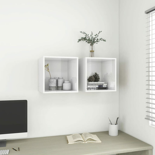 Asupermall - Wall Cabinets 2 pcs High Gloss White 37x37x37 cm Chipboard