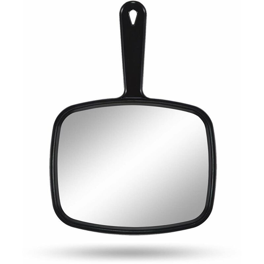 Hand Mirror Salon Barber Hairdressing Handheld Mirror with Handle(Square Black)