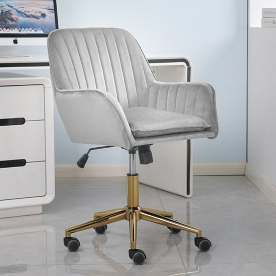 Velvet Home Office Chair Computer Desk Chair Armchair Height Adjustable in Grey - grey