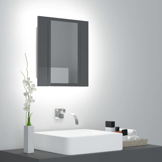Led Bathroom Mirror Cabinet High Gloss Grey 40x12x45 cm
