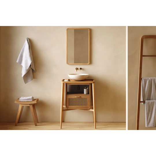Eyana Solid Wood Lighted Wall Mounted Bathroom Mirror in Brown
